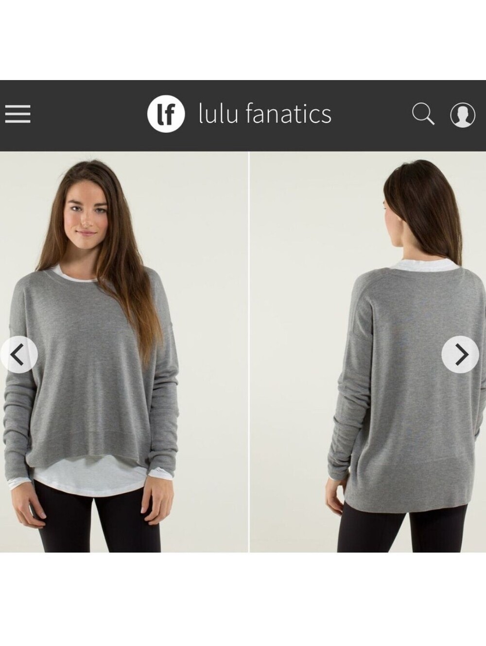 Lululemon Pure Balance Sweater ~Sz 8 Heathered Medium Grey White Boolux 831